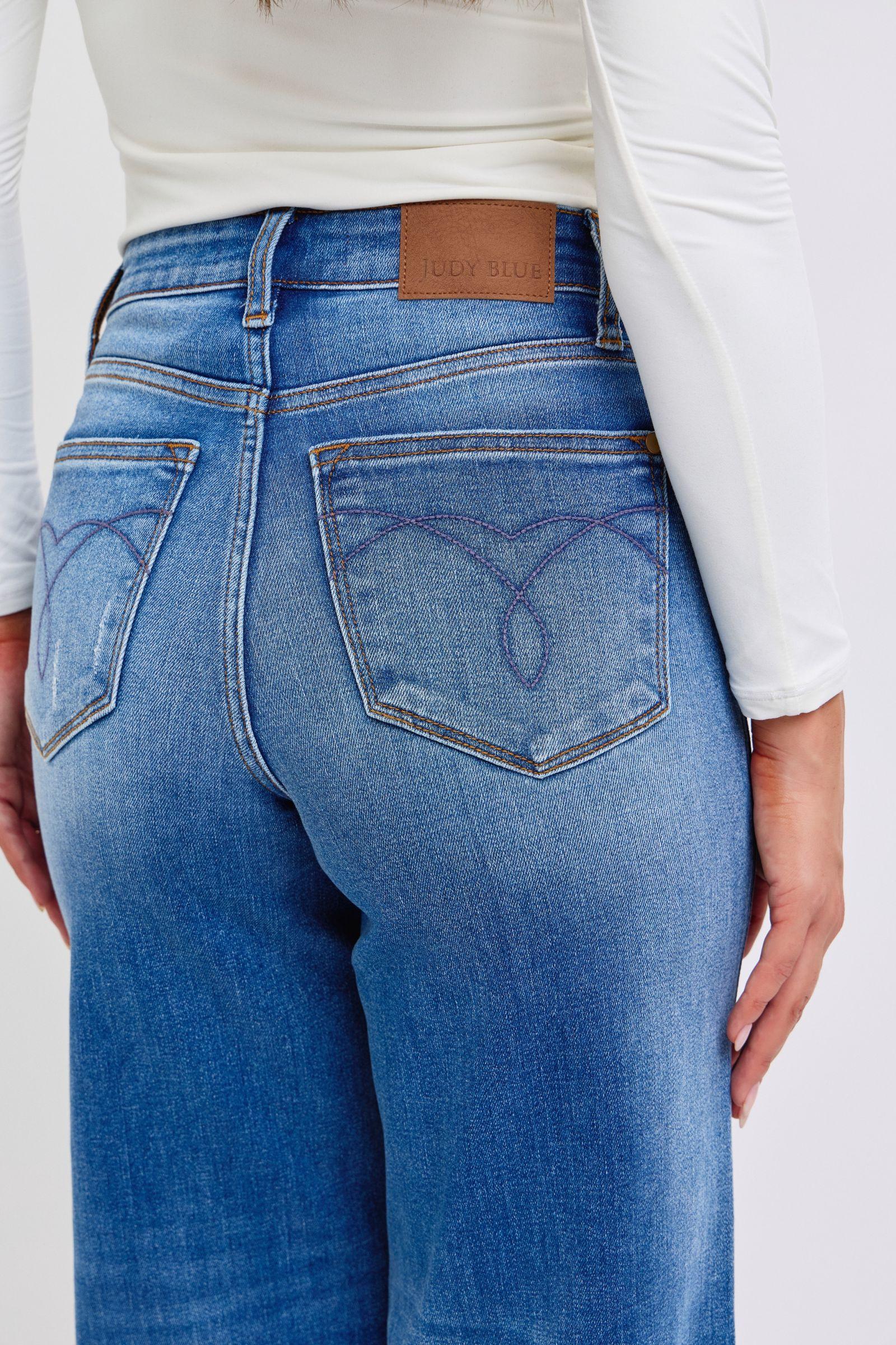 Distressed High Waist Wide Leg Jeans - Baxter Avenue
