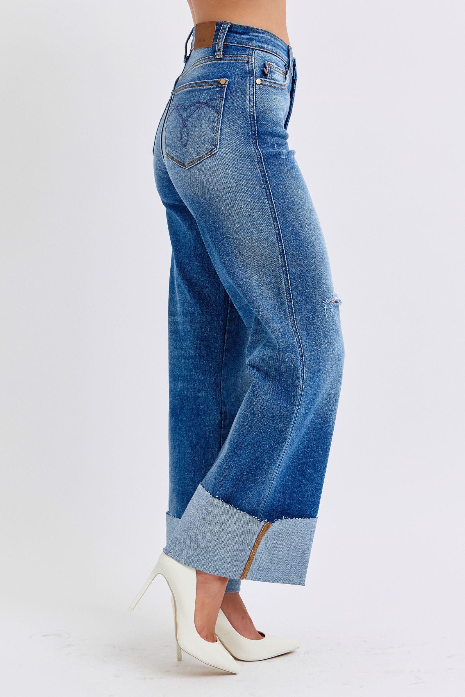 Distressed High Waist Wide Leg Jeans - Baxter Avenue