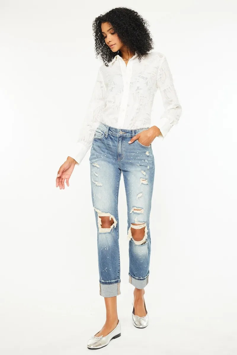 High Rise Distressed Boyfriend Fit Jeans - Baxter Avenue