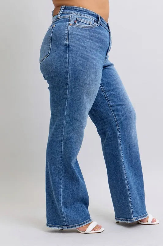 High Waist V-Front Vintage Wash Straight Jeans - Baxter Avenue