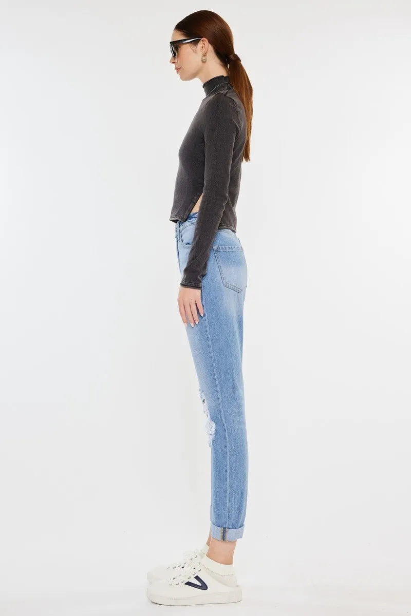 High Rise Distressed Mom Jeans - Baxter Avenue