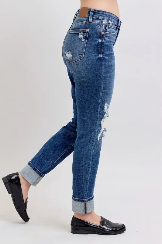 Mid Rise Boyfriend destroy Jeans with Yoke Pockets - Baxter Avenue