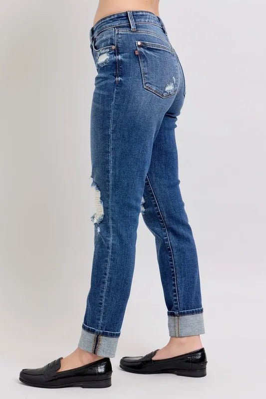 Mid Rise Boyfriend destroy Jeans with Yoke Pockets - Baxter Avenue