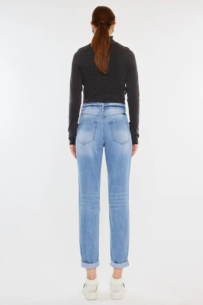 High Rise Distressed Mom Jeans - Baxter Avenue