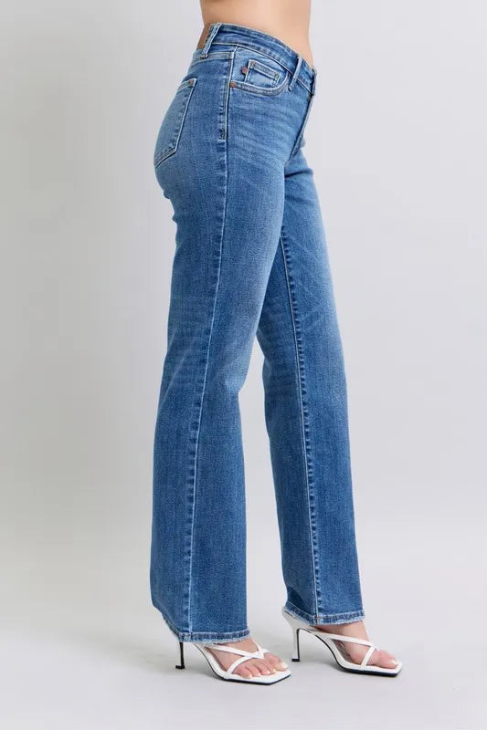 High Waist V-Front Vintage Wash Straight Jeans - Baxter Avenue